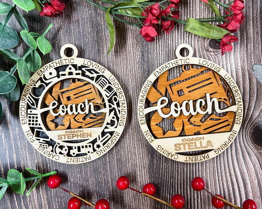 Coach personalized ornaments