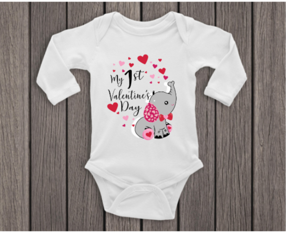 Elephant & Hearts First Valentines Day Onesie