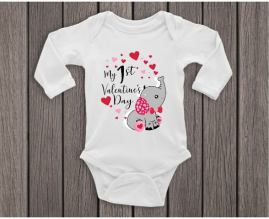 Elephant & Hearts First Valentines Day Onesie