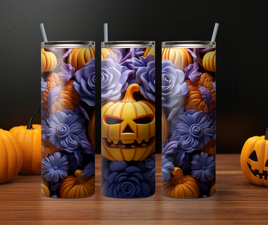 Pumpkin and Purple Roses Halloween Tumbler