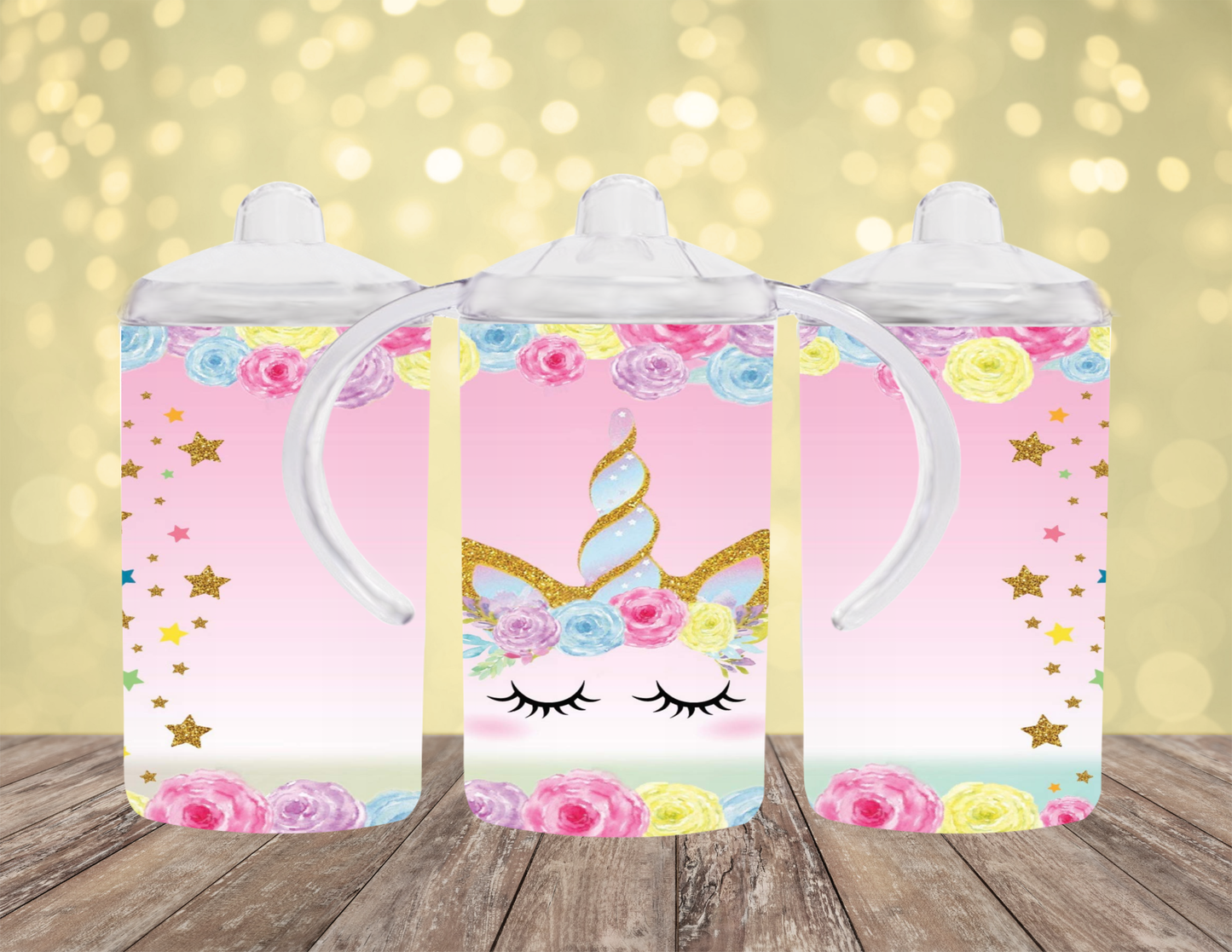 Colorful Roses & Unicorn Sippy Cup