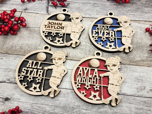 Animated Customized wood Golf christmas ornament
