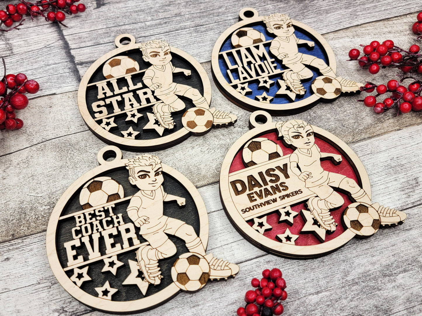 Animated Customized wood Soccer ornament