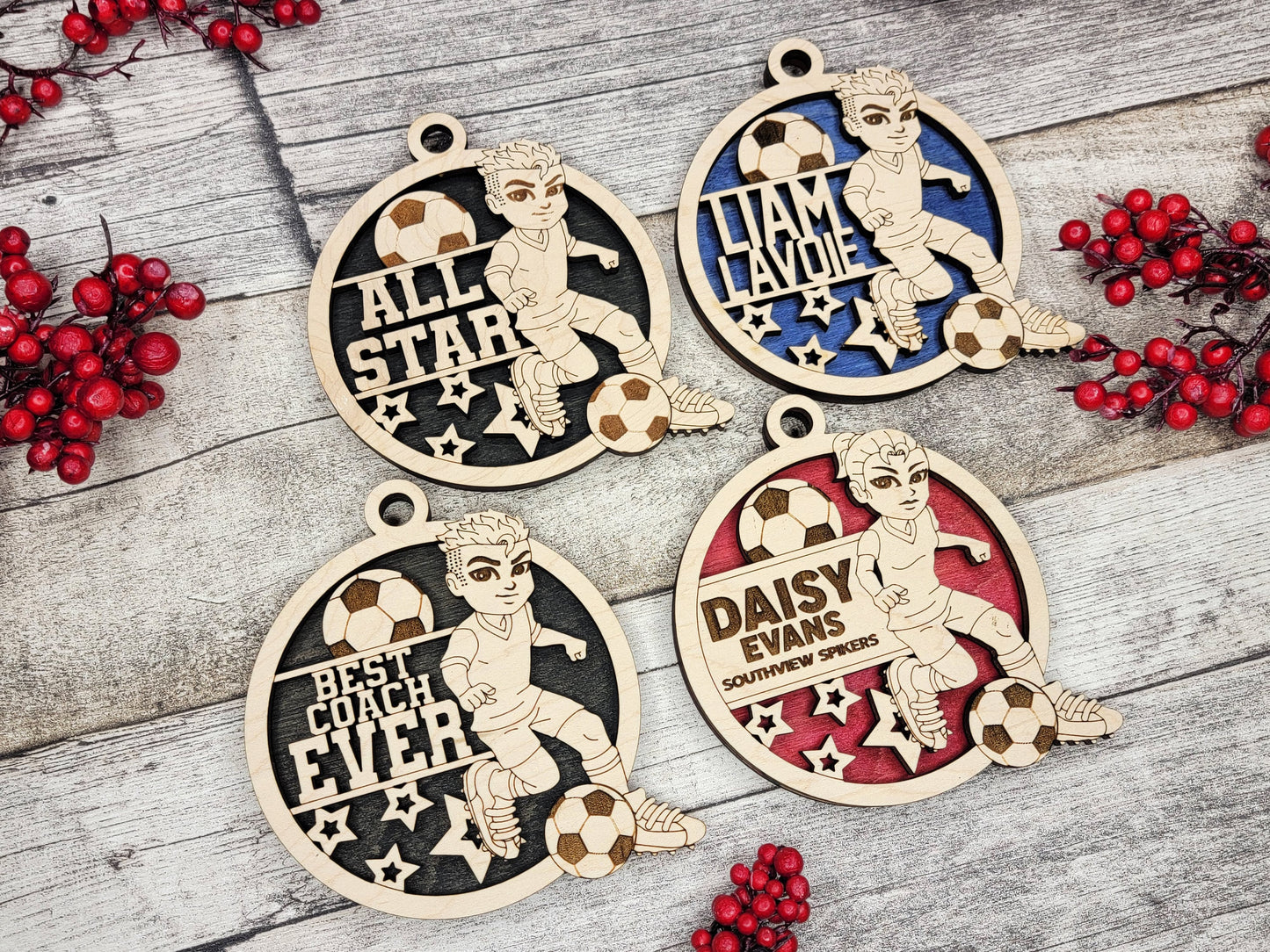 Animated Customized wood Soccer ornament