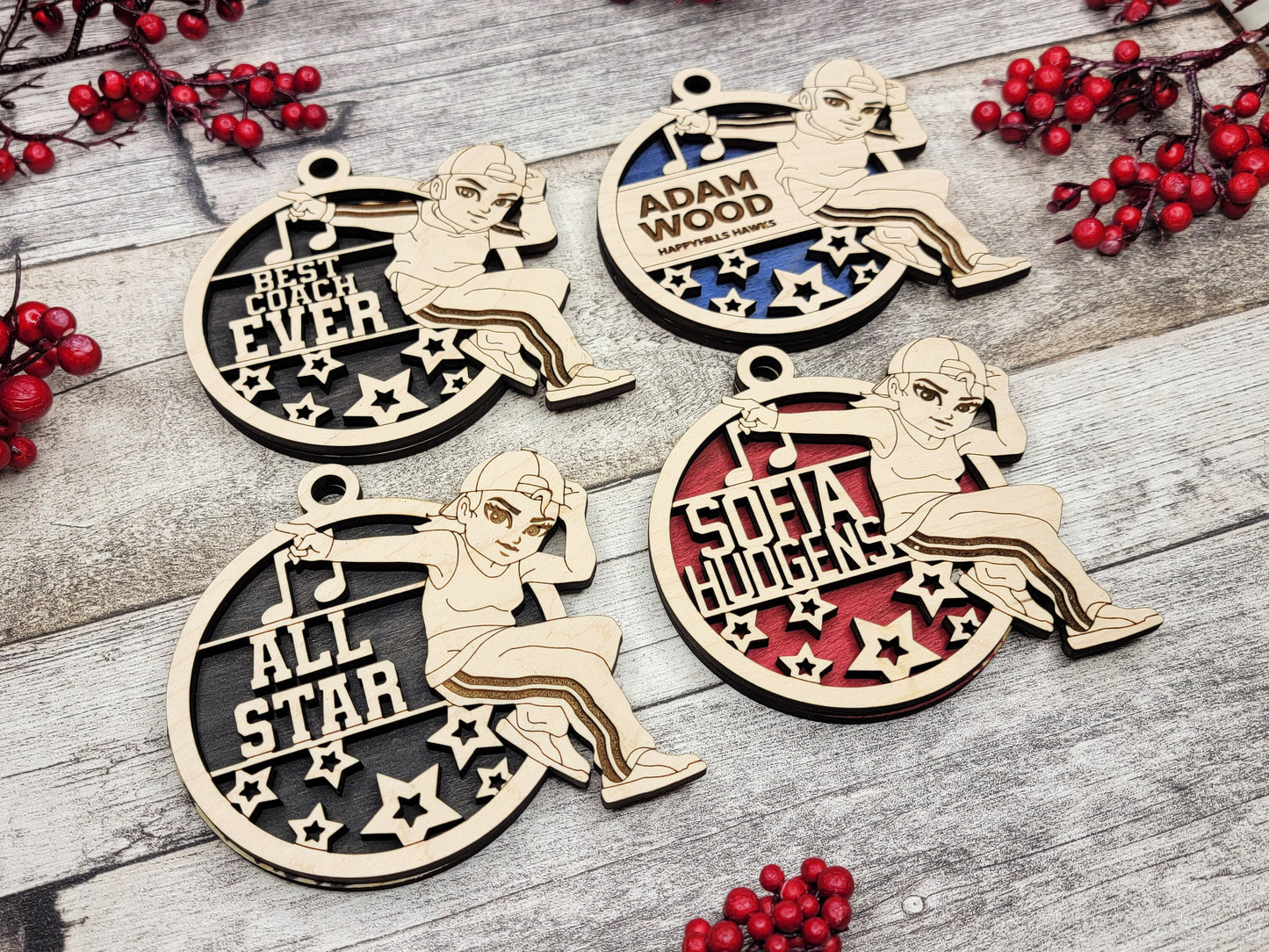 Animated Customized wood Street Dance christmas ornament