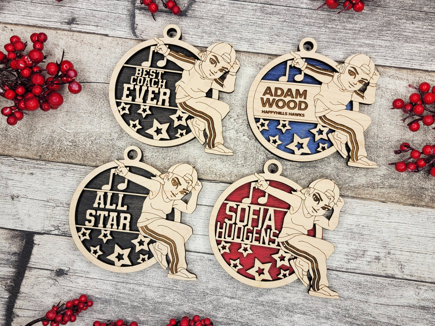 Animated Customized wood Street Dance christmas ornament