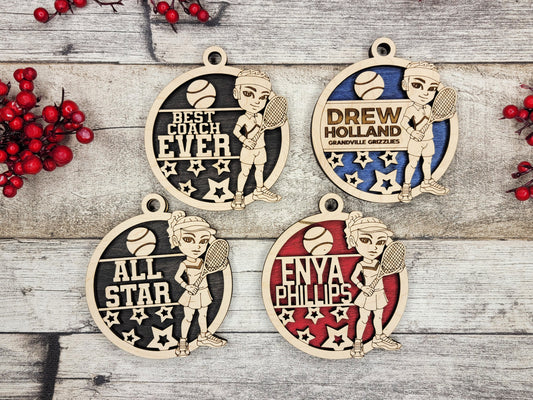 Animated Customized wood Tennis christmas ornament
