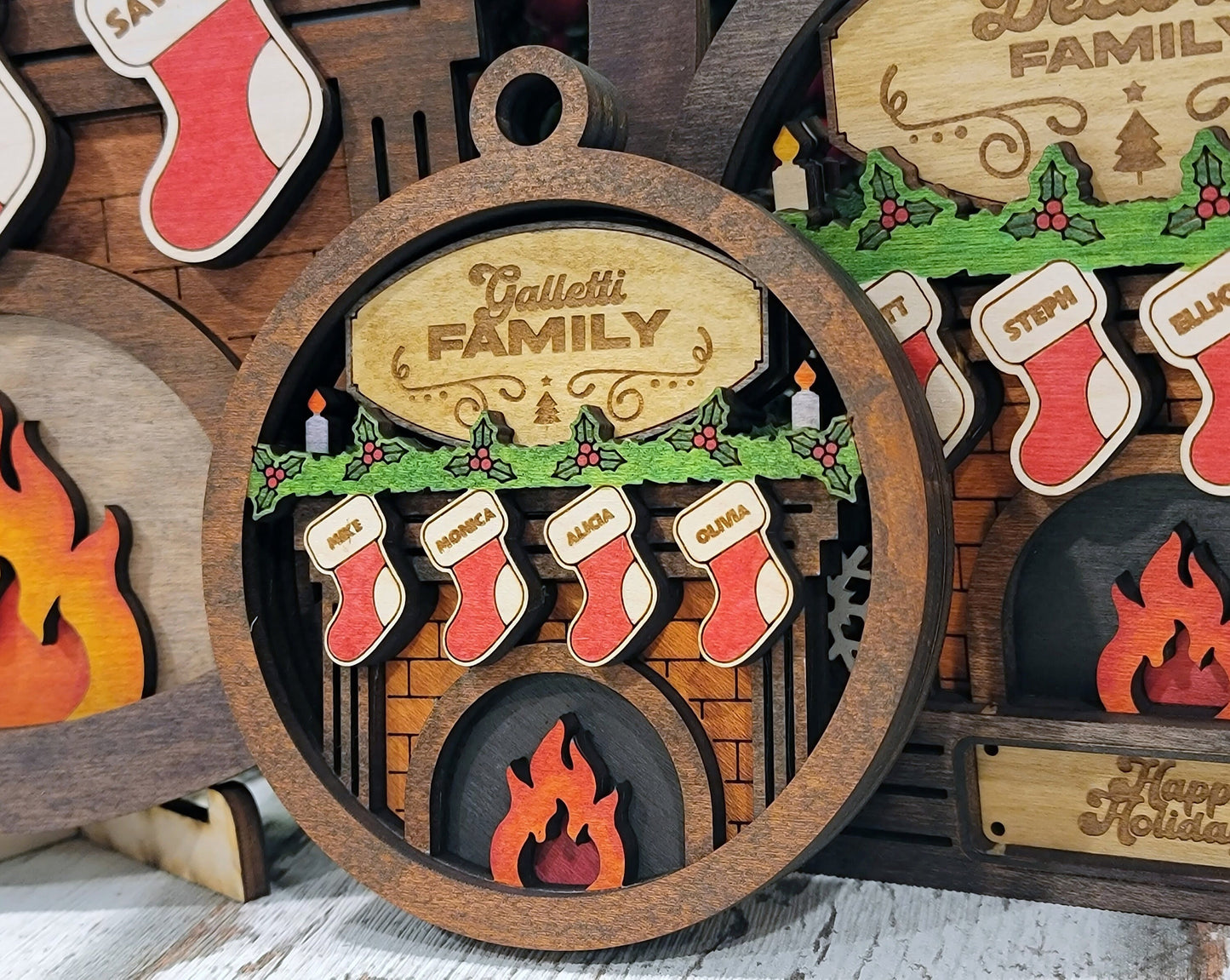 Customized fireplace family ornament
