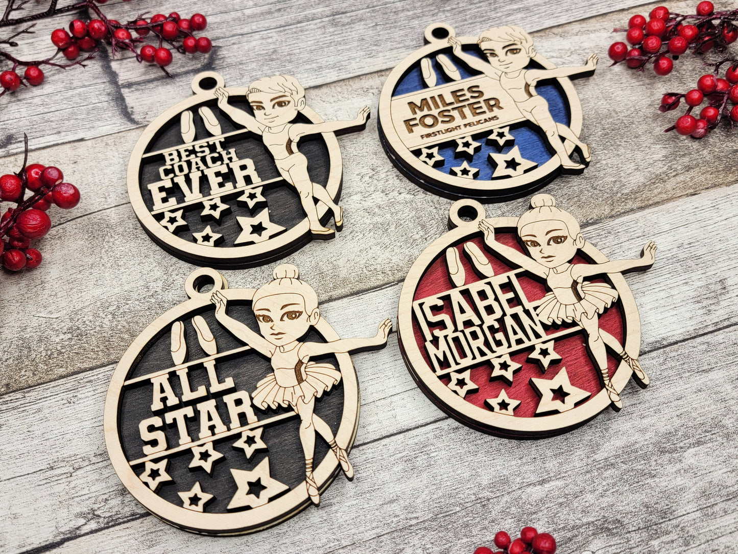 Animated Customized wood Ballet christmas ornament