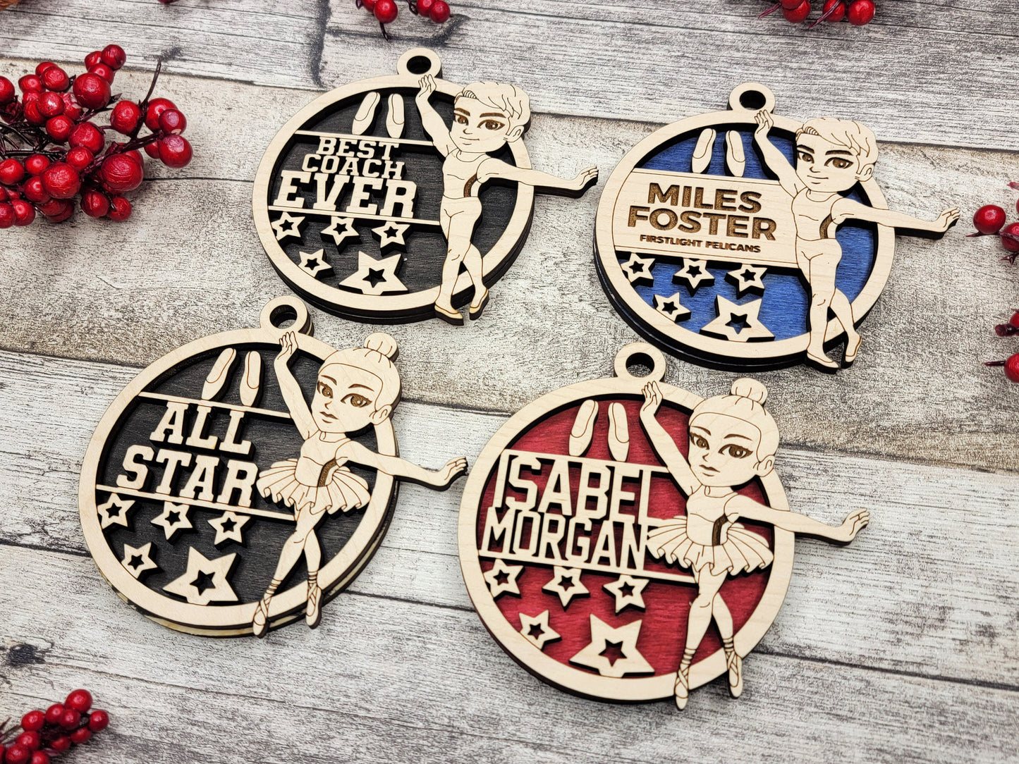Animated Customized wood Ballet christmas ornament