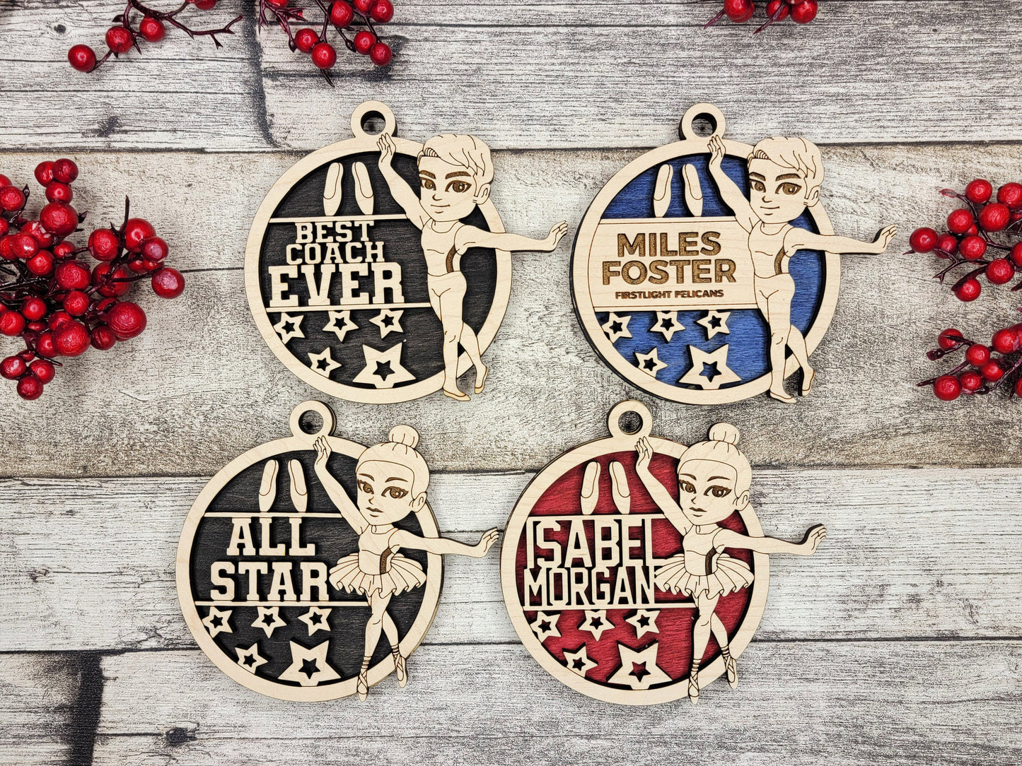 Animated Customized wood Ballet christmas ornament