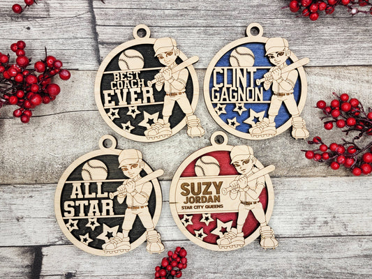 Animated Customized wood Baseball christmas ornament