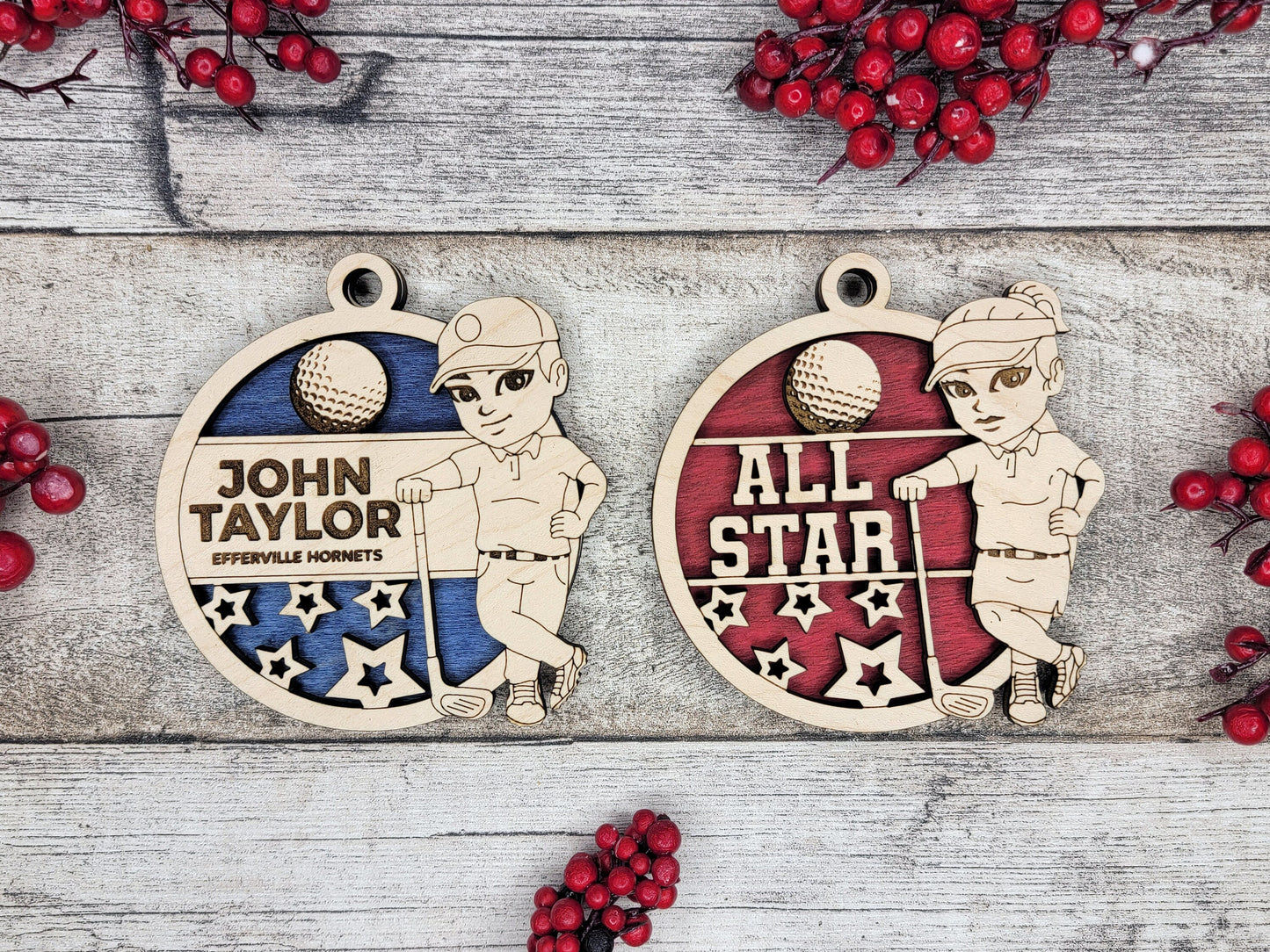 Animated Customized wood Golf christmas ornament