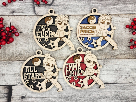 Animated Customized wood Martial Arts christmas ornament