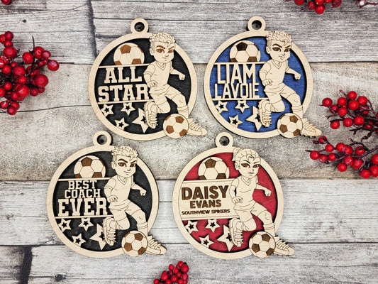Animated Customized wood Soccer  ornament