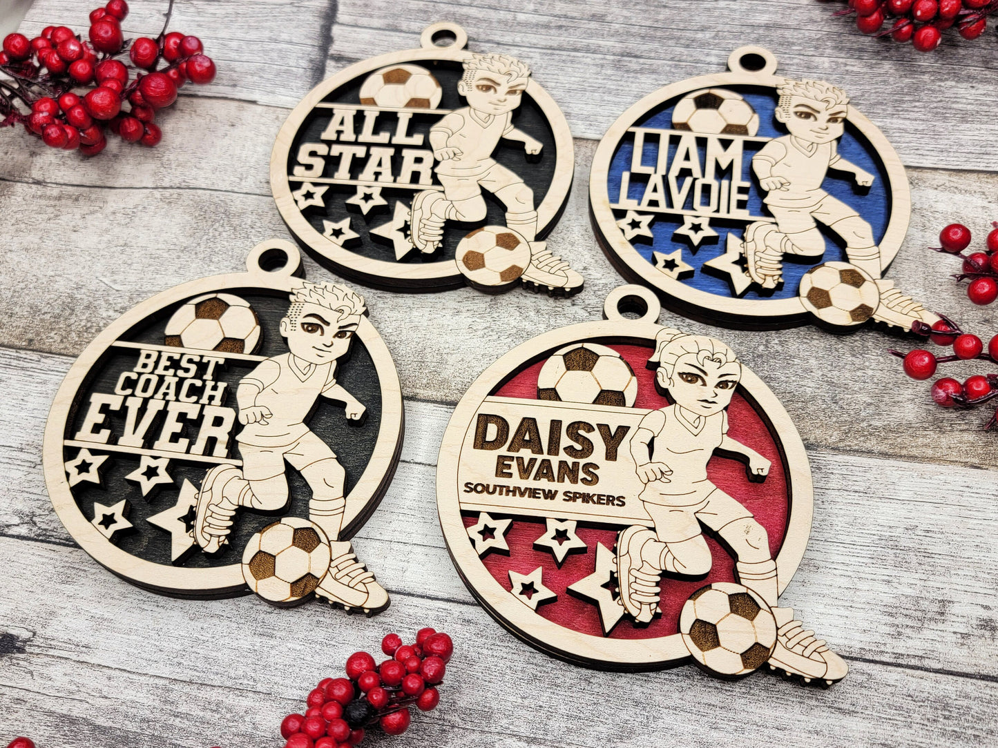 Animated Customized wood Soccer ornament