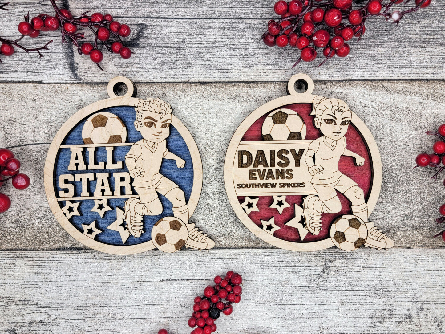 Animated Customized wood Soccer ornament