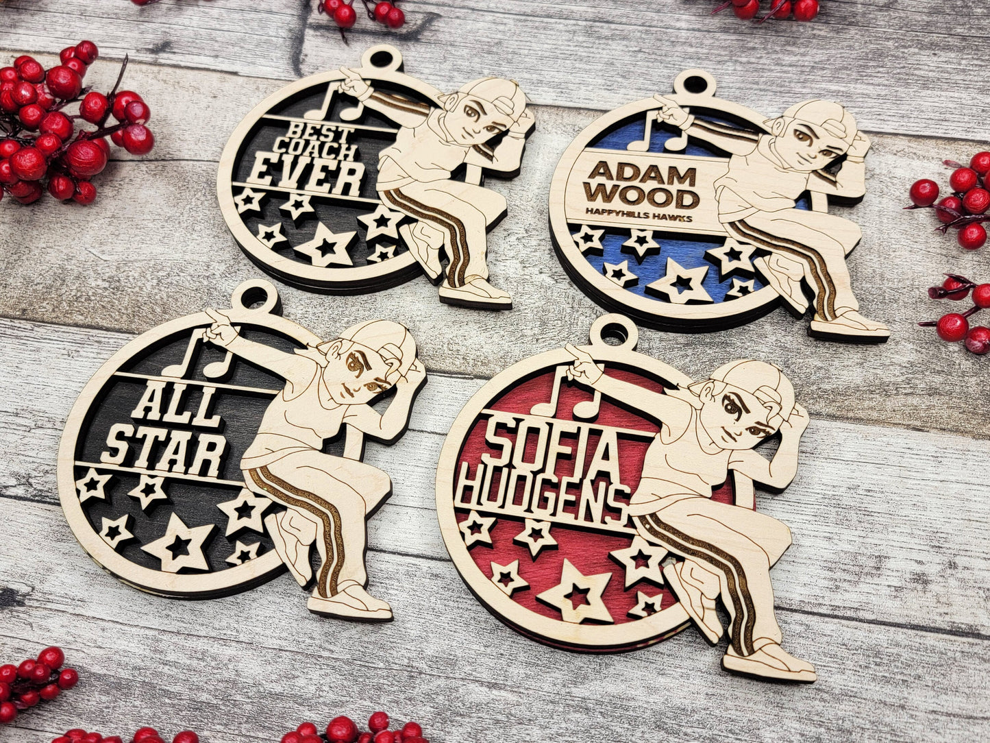 Animated Customized wood Street Dance christmas ornament