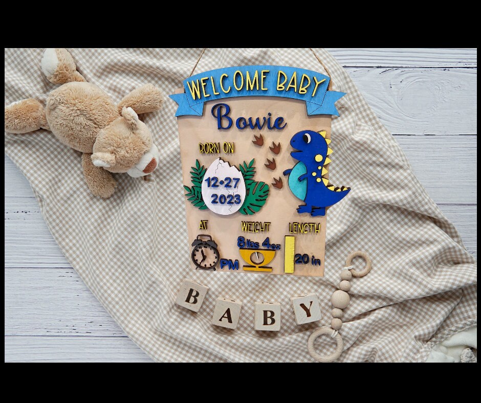 Customized wooden three-dimensional Dinosaur Baby Announcement