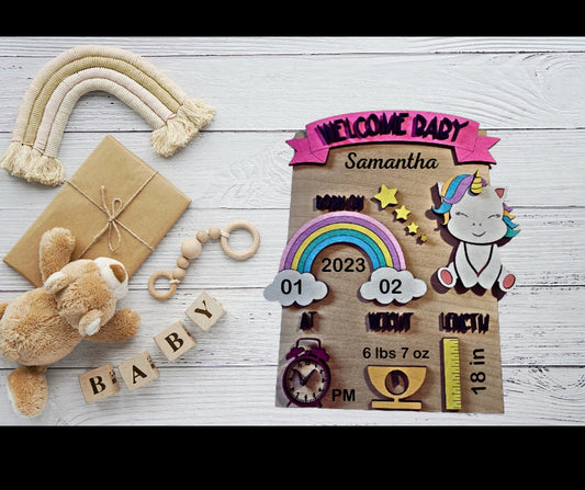 Customized wooden three-dimensional Unicorn Baby Announcement