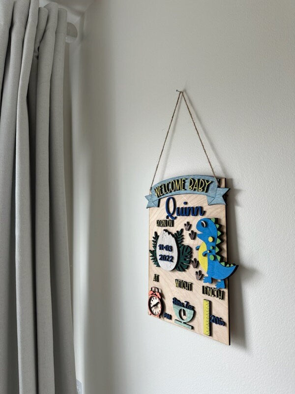Customized wooden three-dimensional Dinosaur Baby Announcement