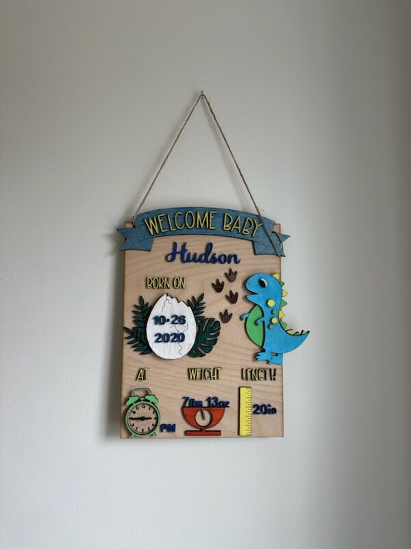 Customized wooden three-dimensional Dinosaur Baby Announcement