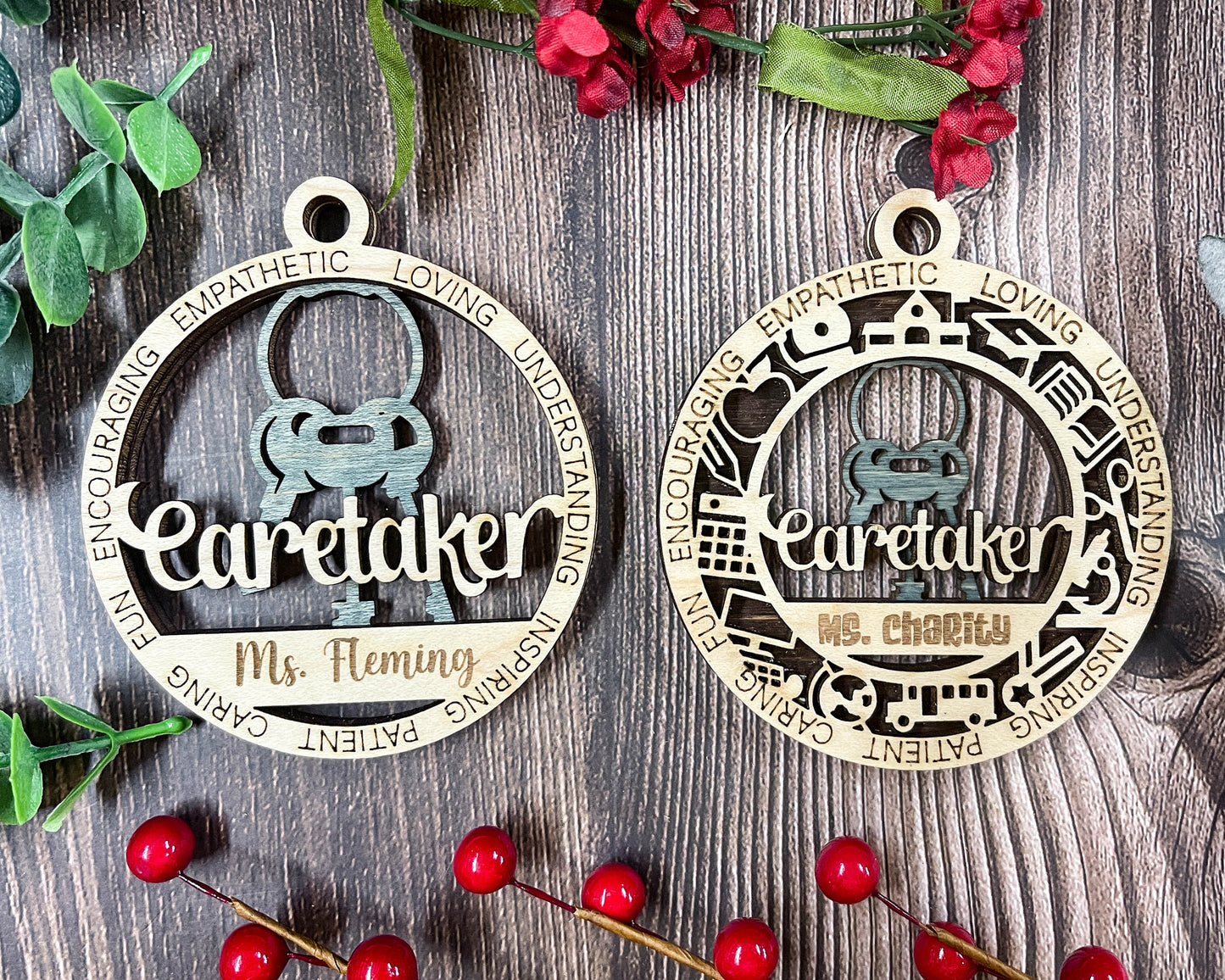 Care Taker personalized ornaments