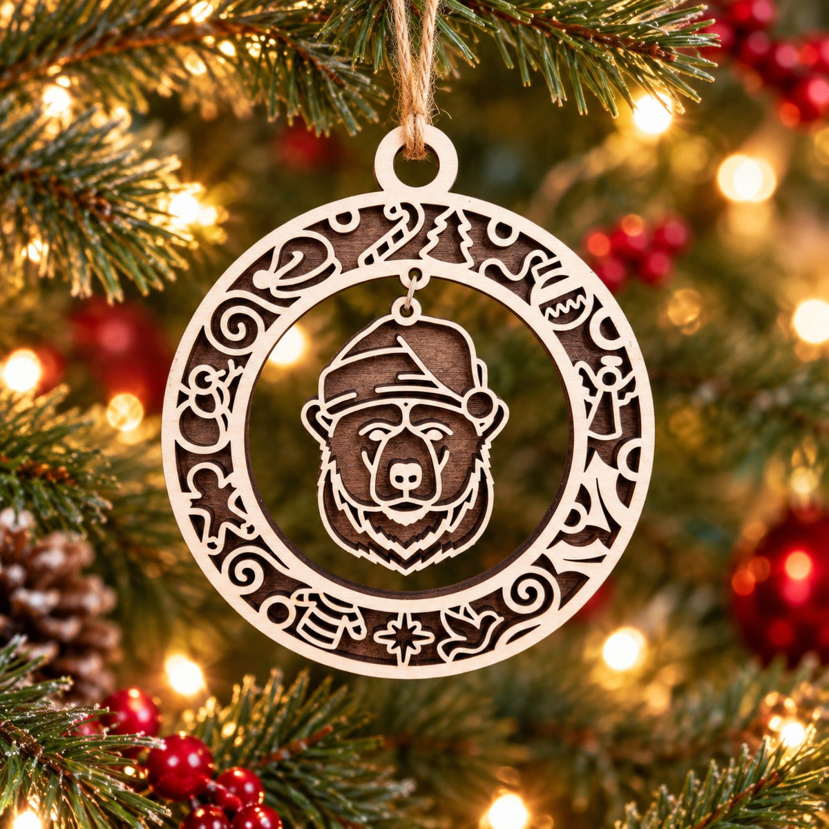 Bear Santa Hat Charm Ring Ornament