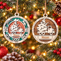 Christmas Tree Dump Truck Name Ornament, painted and natural wood