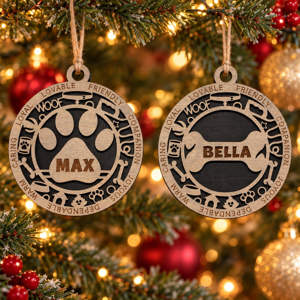 Dog Personality Name Ornament, paw and bone
