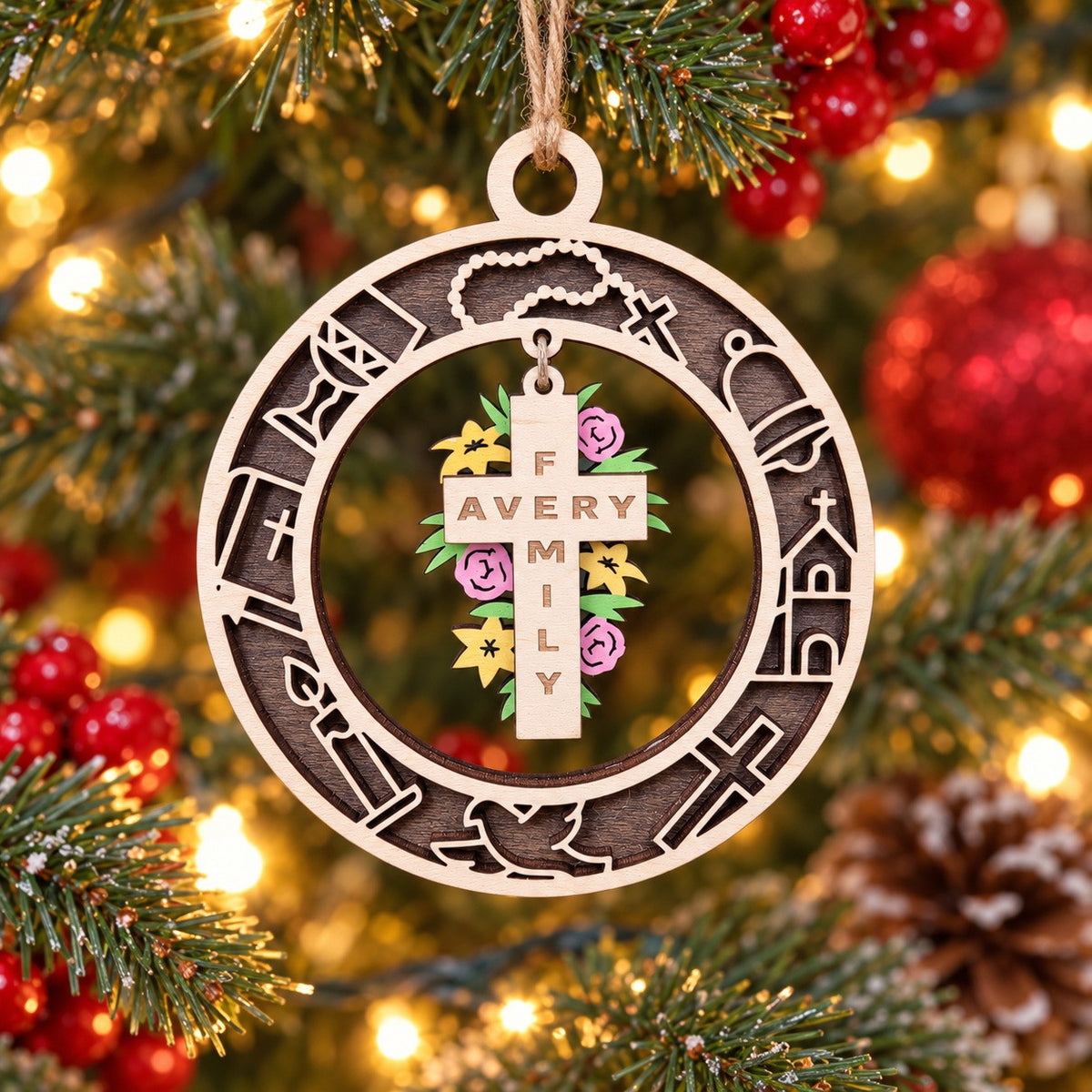 Family Cross Charm Ring Ornament