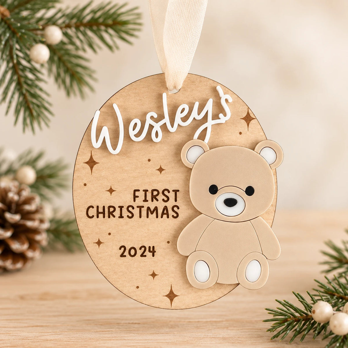 First Christmas Teddy Bear Plaque Ornament