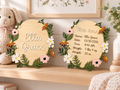 Floral name and birth stats plaque set