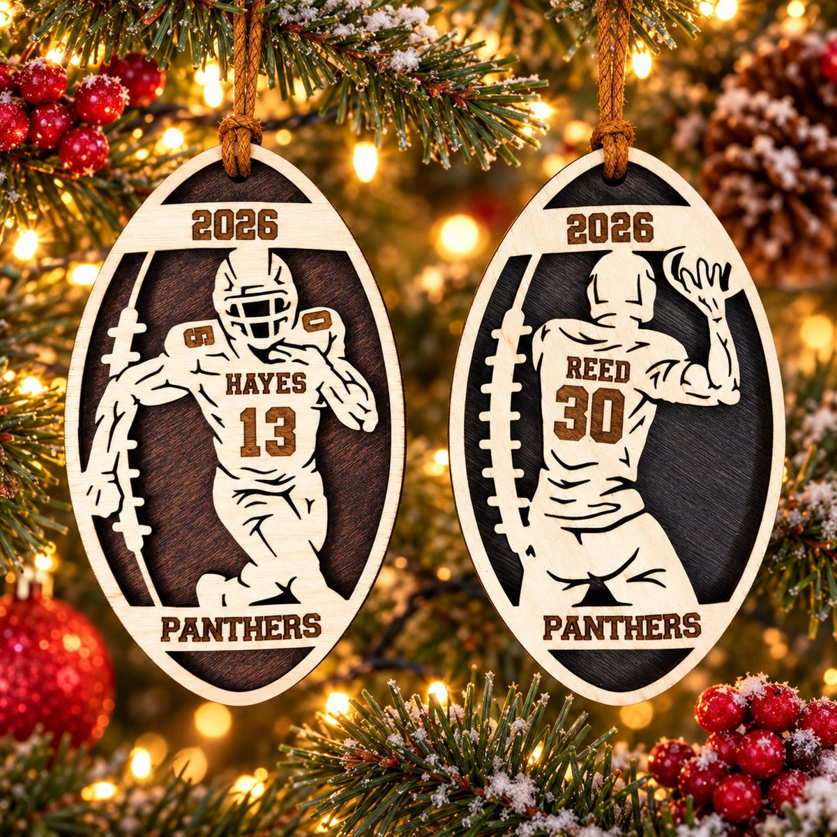 Football Player Oval Ornament, running and throwing