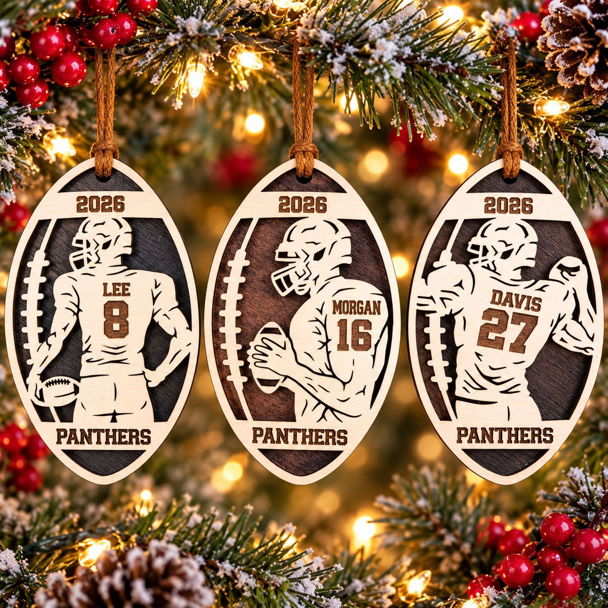 Football Player Oval Ornament, three poses