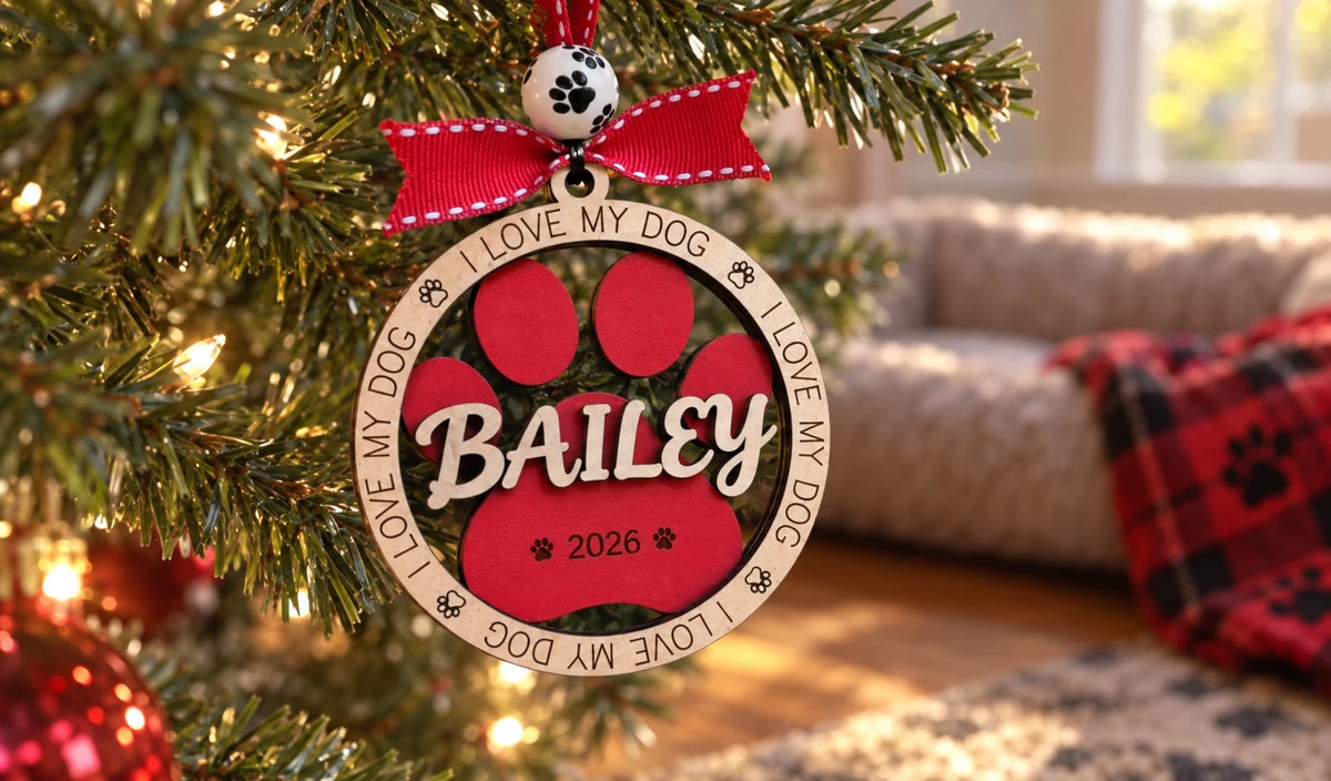 I Love My Dog Paw Ornament