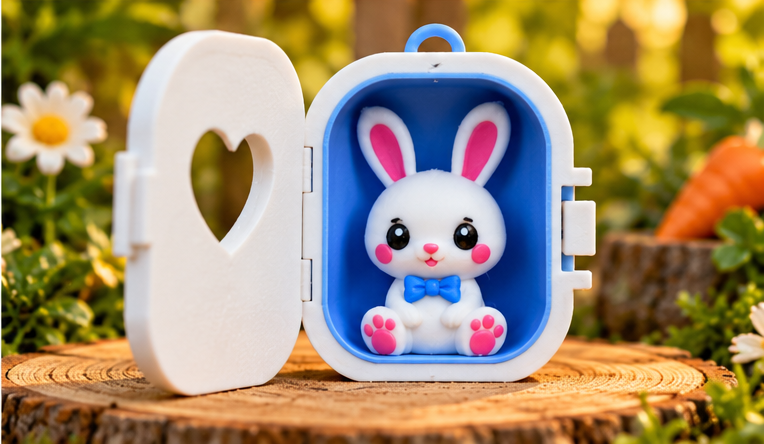 Bunny Pocket Pal sitting inside his open case