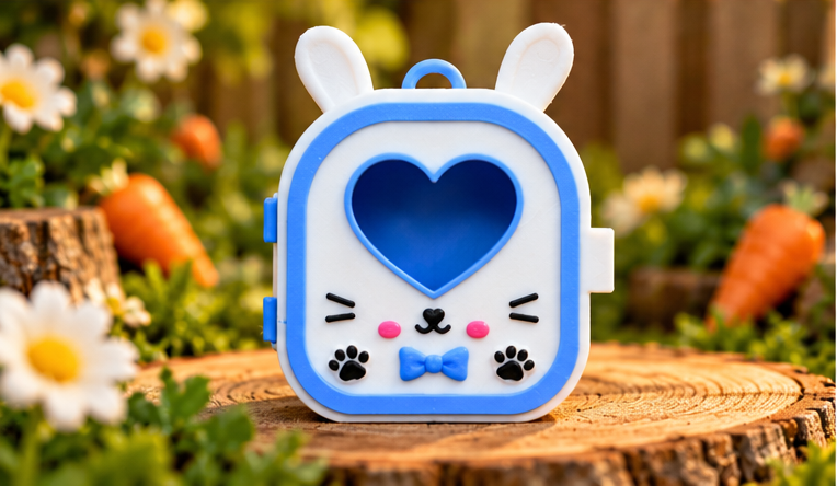 Bunny Pocket Pal case front with heart window and bunny ears