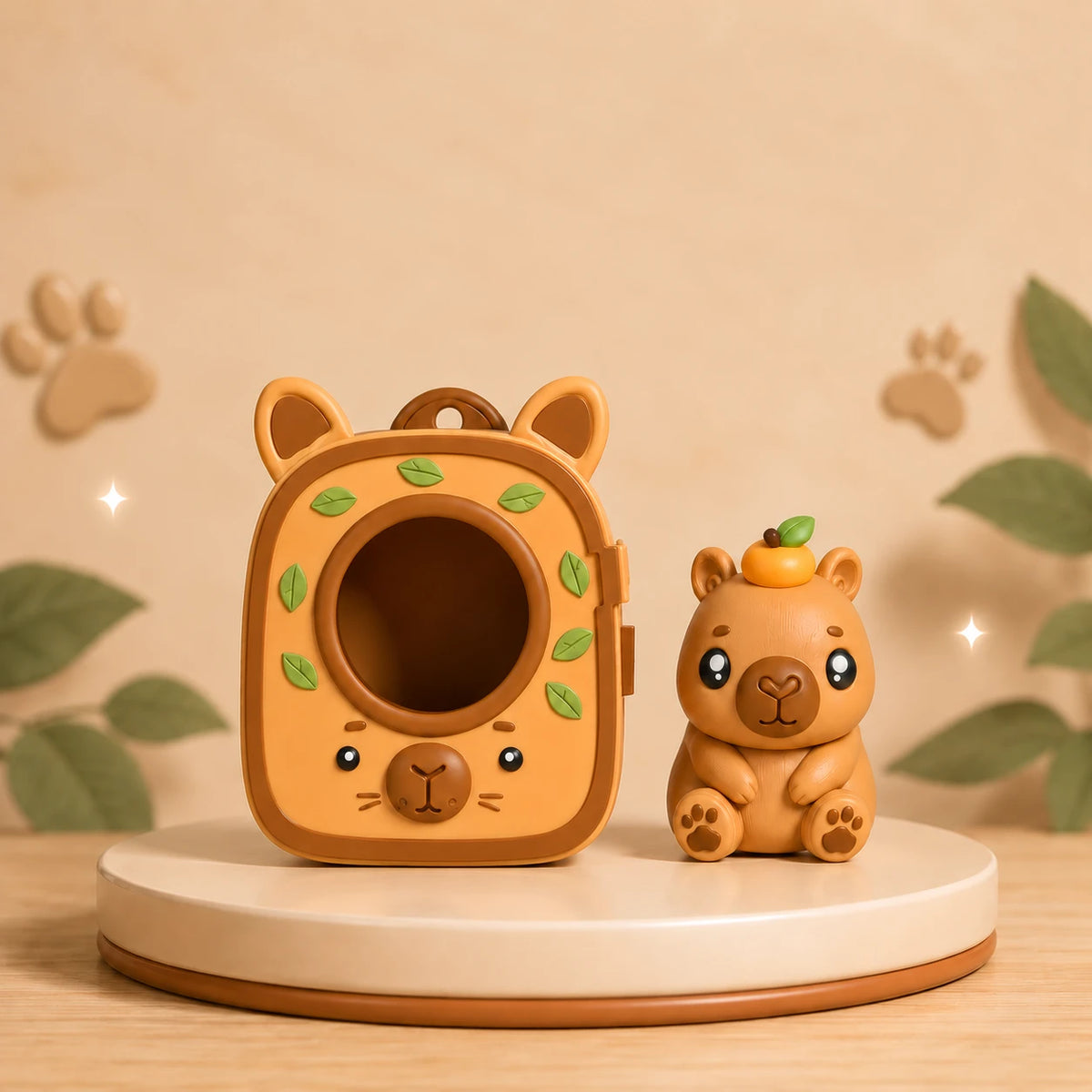 Capybara Pocket Pal beside his case