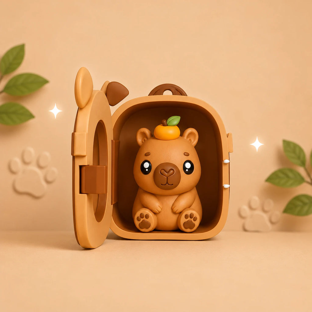 Capybara Pocket Pal sitting inside his open case