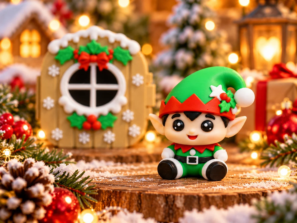 Elf Pocket Pal figure in front of his case