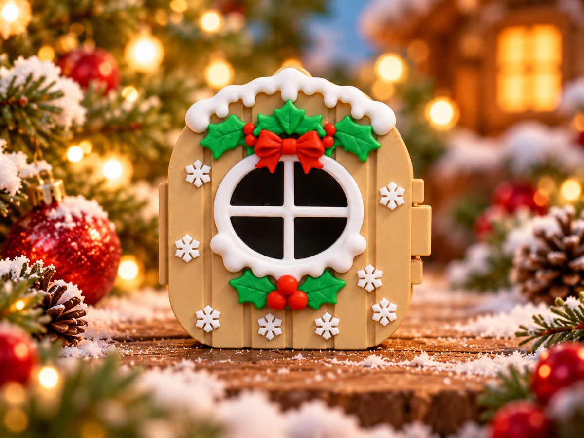 Elf Pocket Pal case front with round window and holly