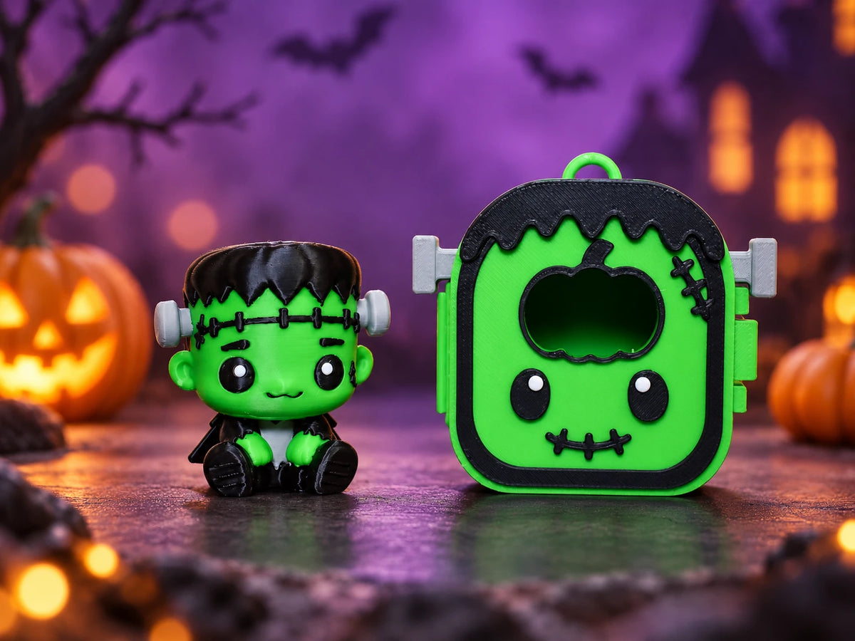 Frankenstein Pocket Pal beside his closed case