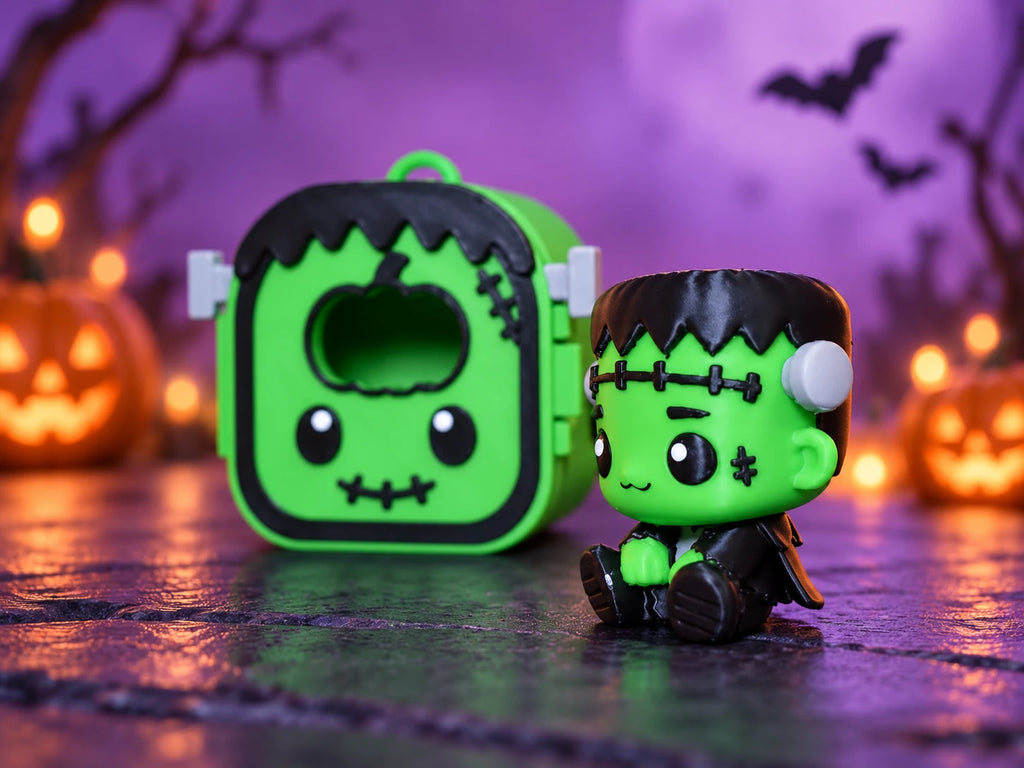 Frankenstein Pocket Pal close-up with his case