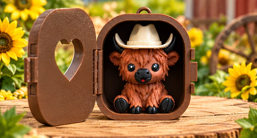 Highland Cow Pocket Pal open case