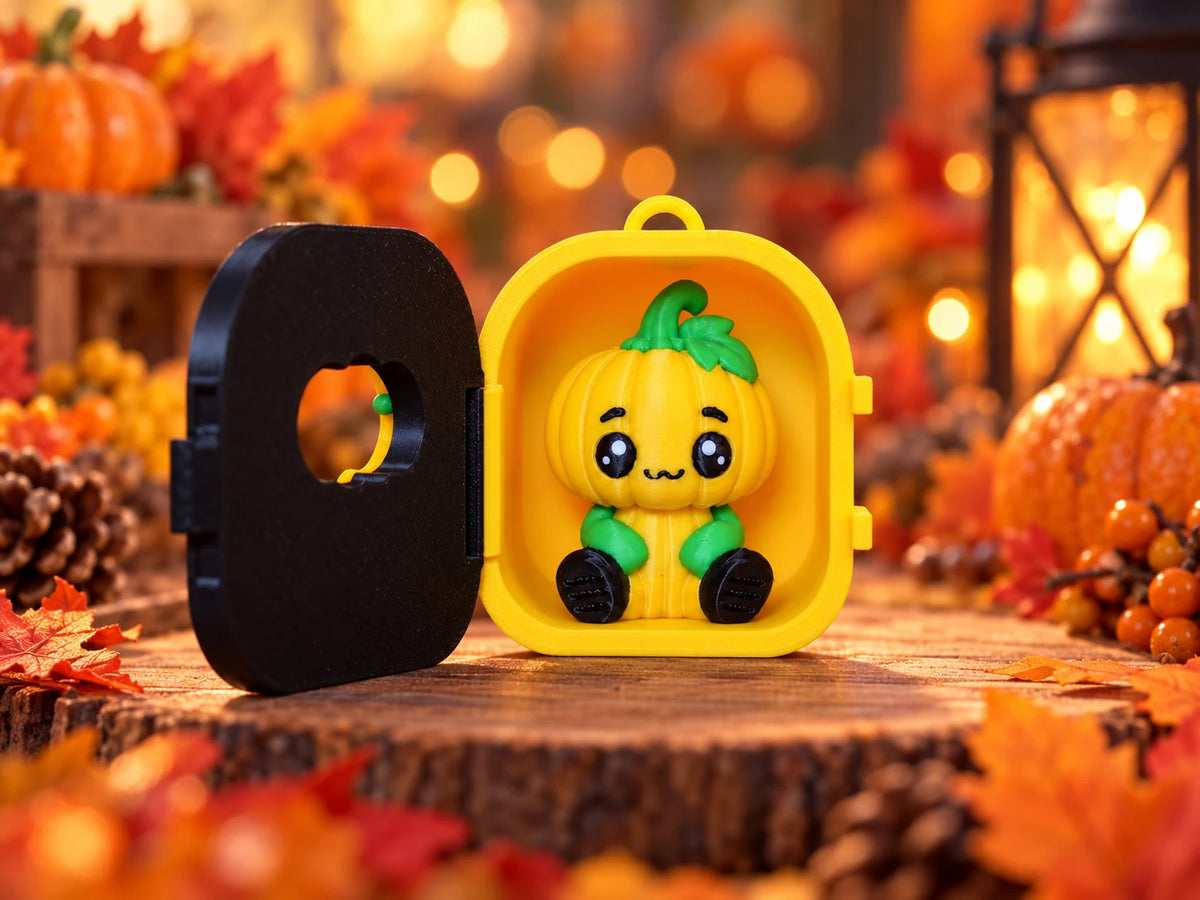 Pumpkin Pocket Pal sitting inside his open case
