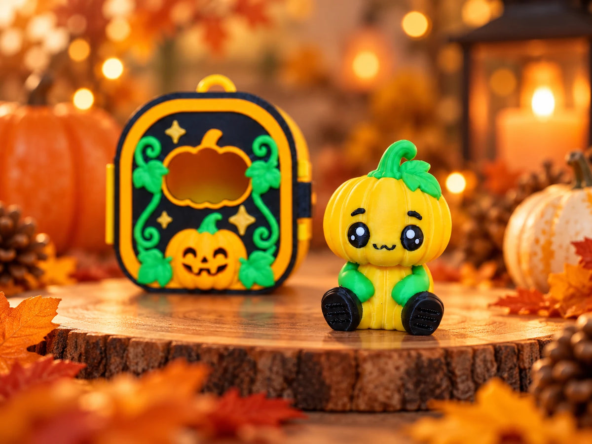 Pumpkin Pocket Pal beside his case