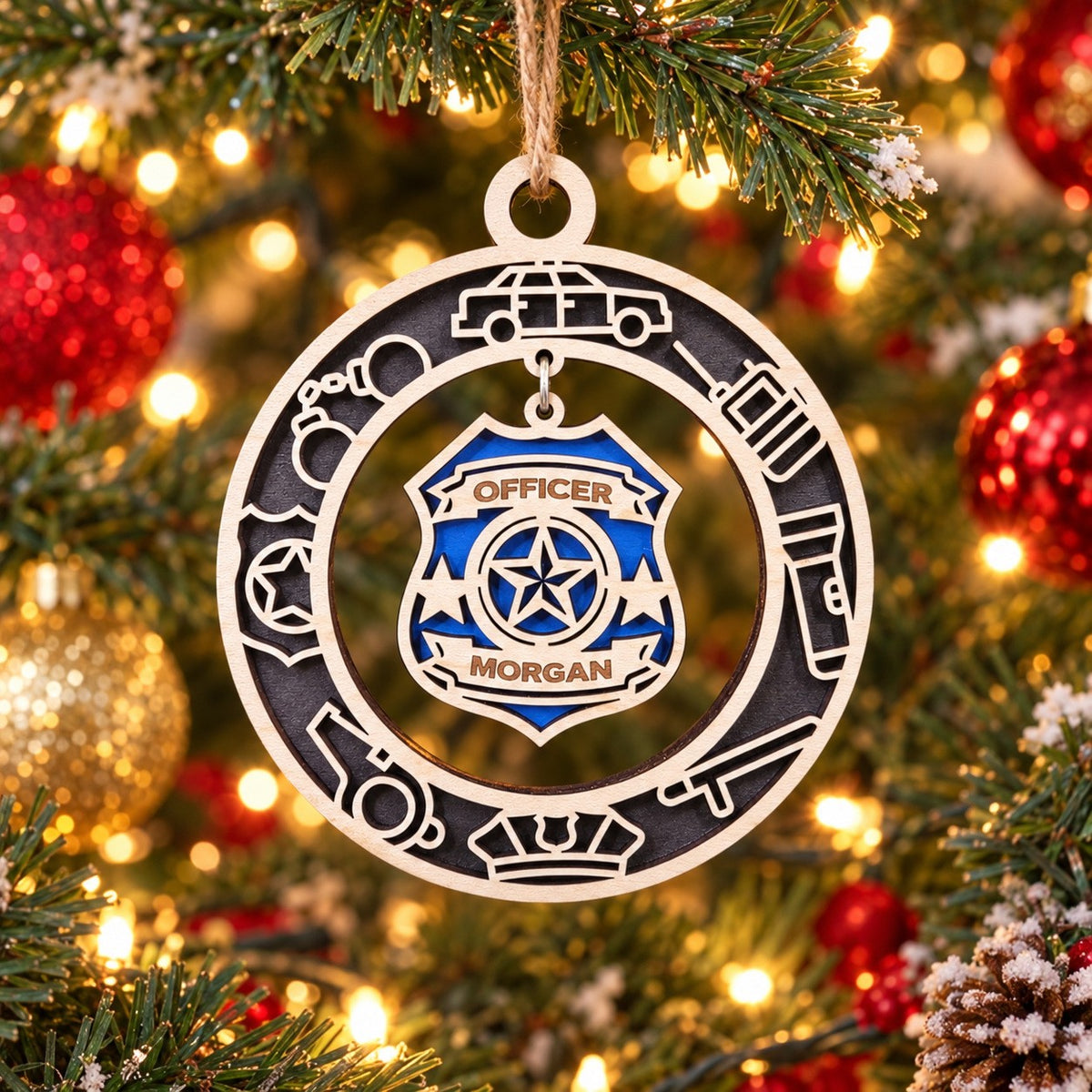 Police Badge Charm Ring Ornament