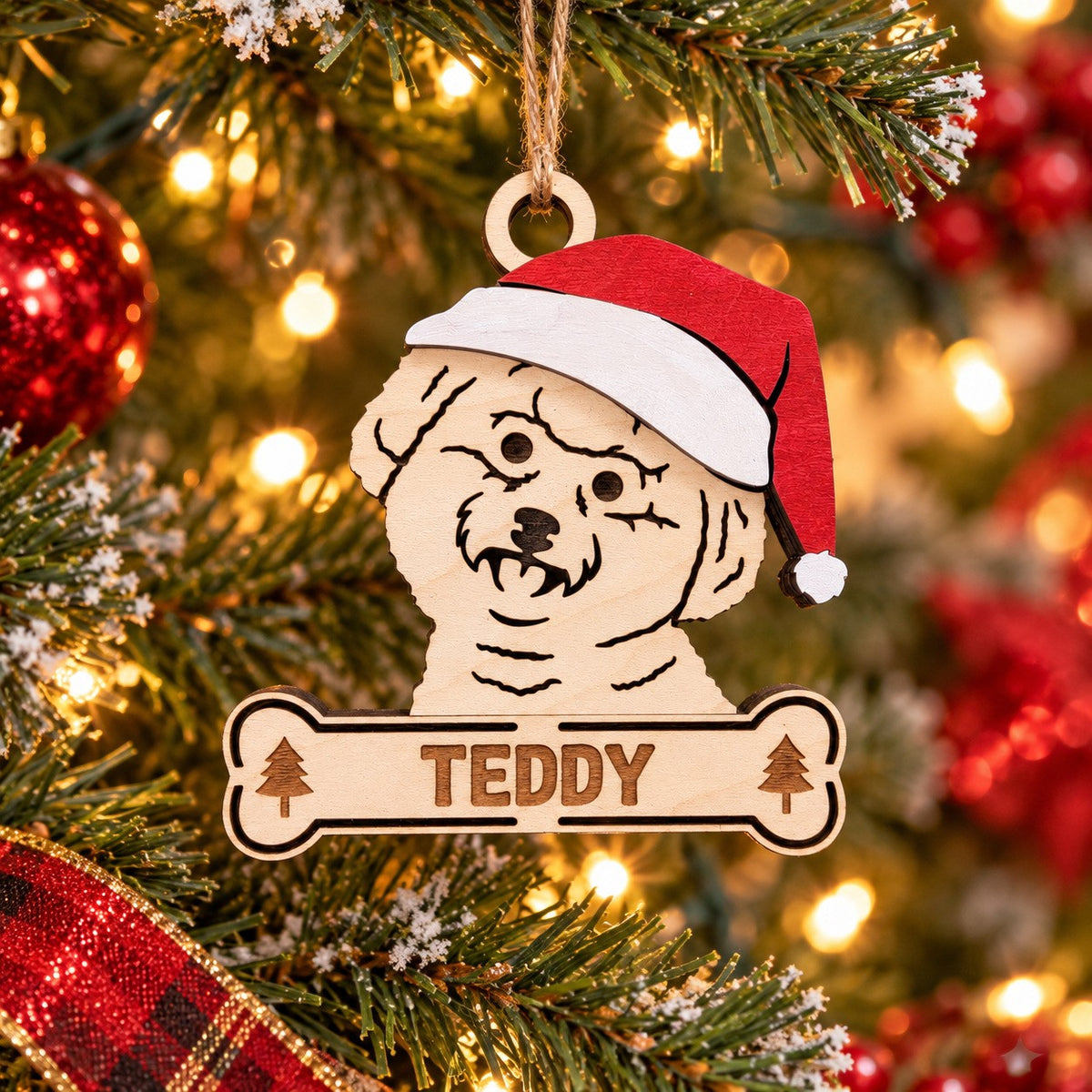 Bichon Frise Santa Dog Ornament, second example