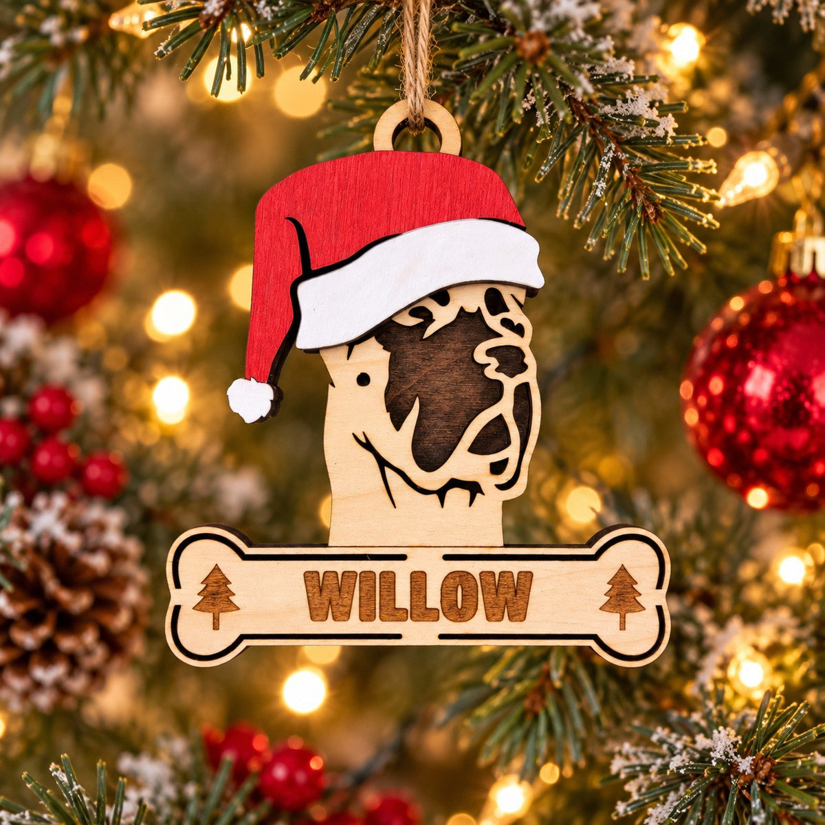 Boxer Santa Dog Ornament, second example